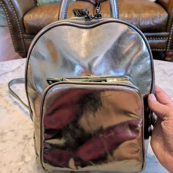 INC International Concepts Silver Metallic Mini Backpack – Chic & Functional Womens Mini Backpacks, Stylish Mini Fashion Backpack PU  main image 2